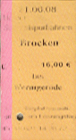 Eingescannte benutzte Fahrkarte von der Harzer Brockenbahn HSB von der Fahrt vom Brocken nach Wernigerode am 21. Juni 2008.